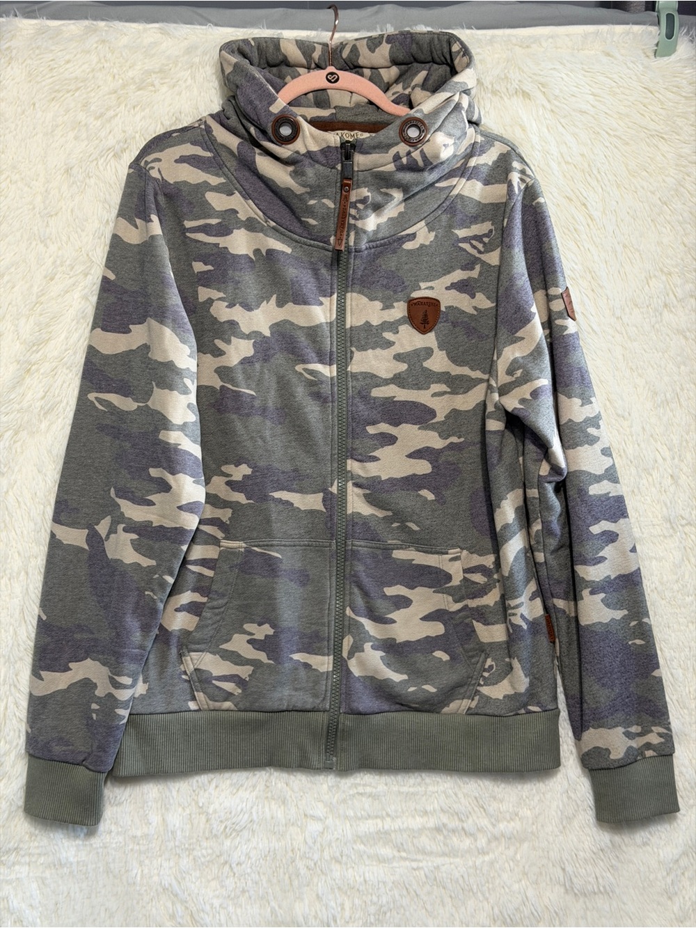 Wanakome Mens Camo Zip-up Hoodie M Green Hiking Outdoors Gorpcore Cabincore READ